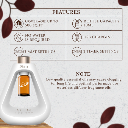 Misty Waterless Rechargeable Diffuser (500 Sq Ft Coverage)