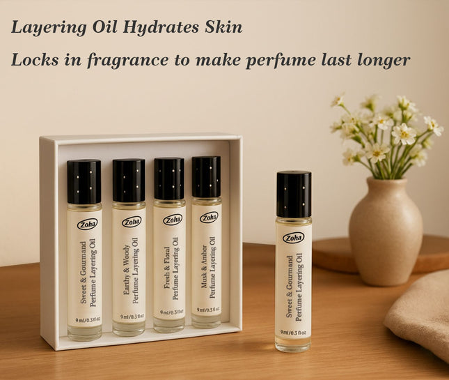 Perfume Layering Primer - Set of Four Perfume layering Oil Rollers with Soft Scents
