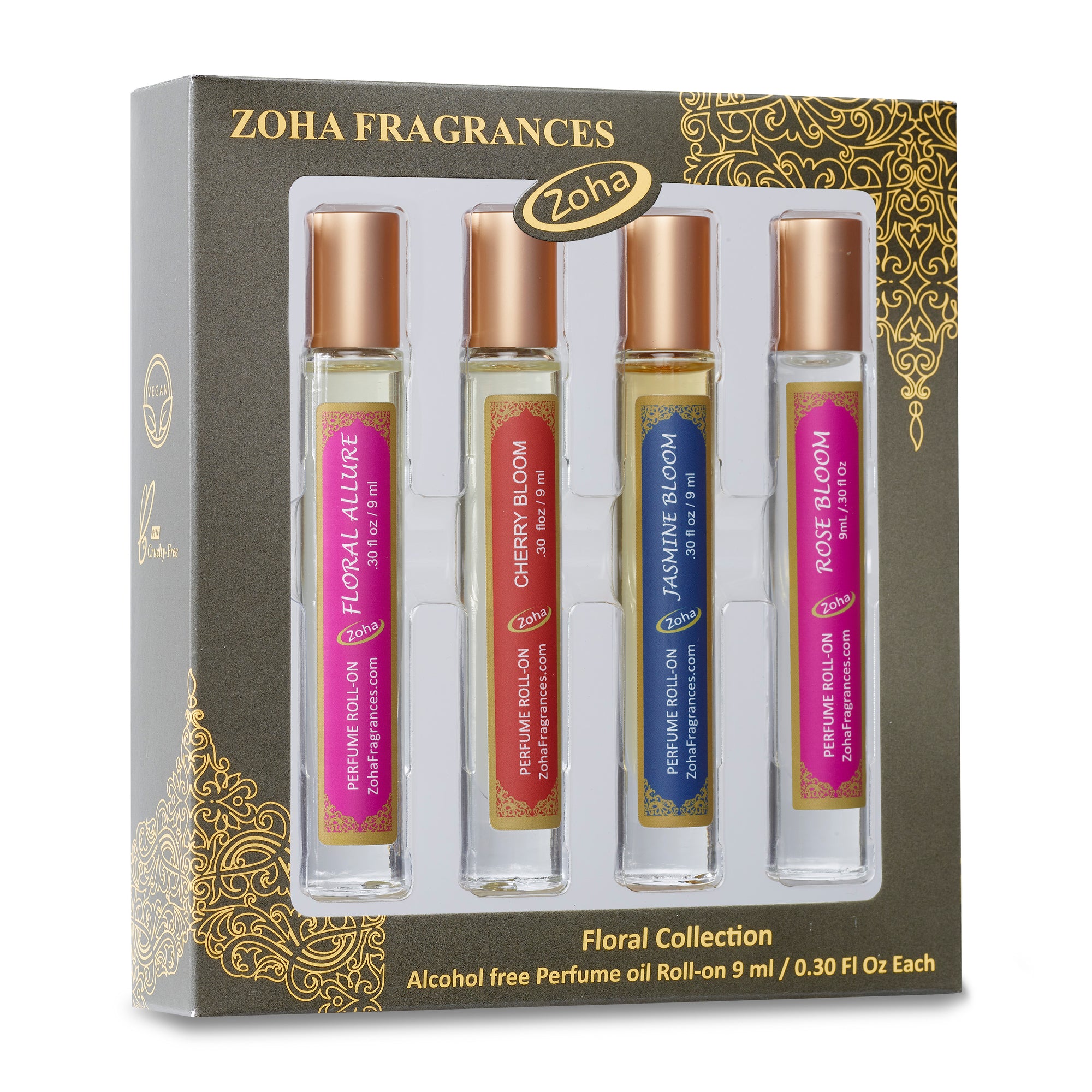 Floral Perfumes Collection - Four Roll On 9 ml/0.30 Oz Each - Zoha
